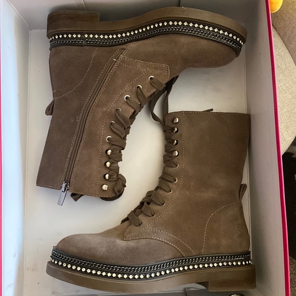 Vince Camuto Shoes - Vince Camuto suede rhinestone combat boots 7 branda sable